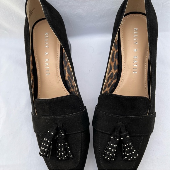 Kelly & Katie Black Microsuede Heel Loafer Tassel Shoes SIZE 6M. NWOT - Picture 4 of 12